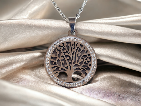 collier arbre de vie argenté acier inoxydable  chaine fine